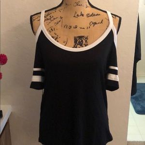 Express black and white cold shoulder top